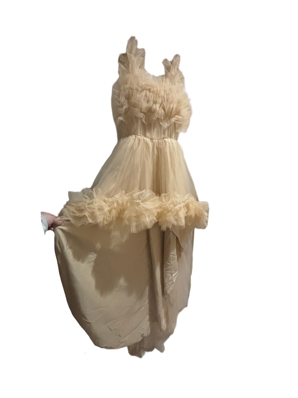 Women's Cream Tulle Ruffle Evening Dress